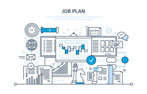 Jobb plan koncept. Tid förvaltning, planering, marknadsföring, organisation. Affärsstrategi. — Stock vektor