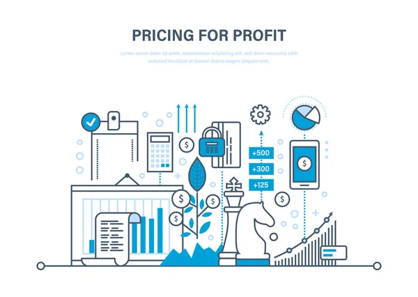 Estratégia de preços e preços para lucro, gestão, marketing, planejamento, pesquisa . — Vetor de Stock