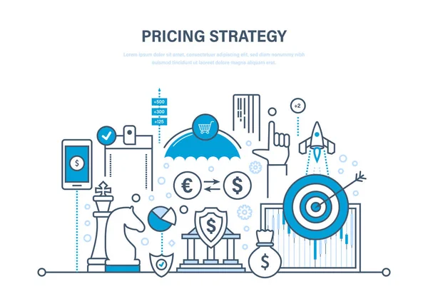 Cenové strategie, řízení času, marketing, plánování, výzkum, vklady, finanční růst. — Stockový vektor