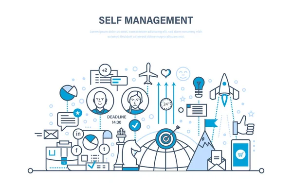 自己管理の概念。管理、個人の成長、感情的知性、リーダーシップ ・ スキル. — ストックベクタ