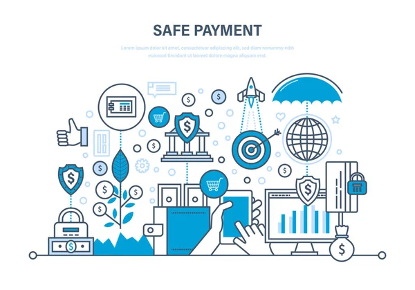 Paiement sécurisé. Modes de paiement. Protection des données, paiements, opérations, finances . — Image vectorielle