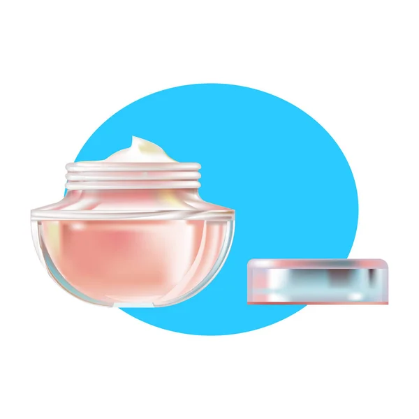 Face cream, in beautiful transparent glass jar, with plastic lid. — Stock Vector