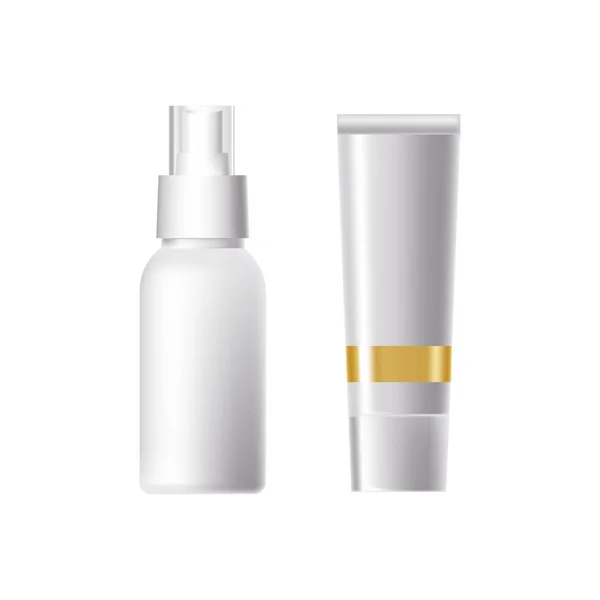 Spray for freshness, application to the body. Tube cream for moisturizing. Cosmetic tube mockup design. — Stock Vector