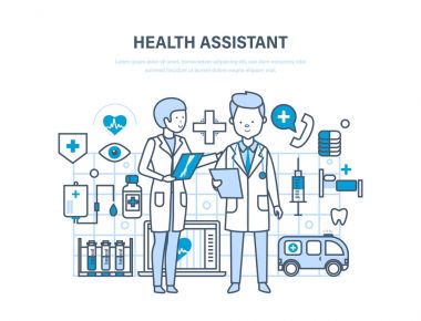 Sağlık görevlisi kavramı. Ortak çalışma, asistan doktor. Takım tıp insanlar.