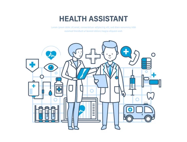 Sağlık görevlisi kavramı. Ortak çalışma, asistan doktor. Takım tıp insanlar.