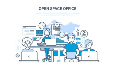 Açık alan office. Odanın iç. İşbirliği, ortaklıklar, ekip çalışması.