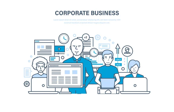 Εταιρική επιχειρηματική ιδέα. Επιχειρηματική ομάδα, συνεργασία, εταιρικές σχέσεις, συνεργασία, ομαδική εργασία. — Διανυσματικό Αρχείο