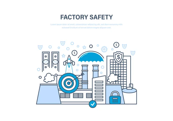 工厂安全概念。在城市街道城市景观工业厂. — 图库矢量图片
