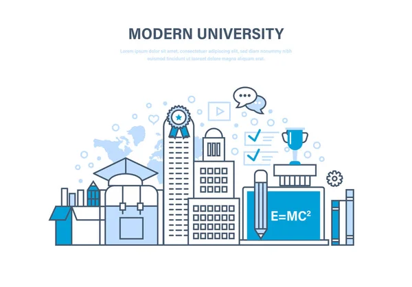 Modern university. Education, training, knowledge, science, school and university education. — Stock Vector