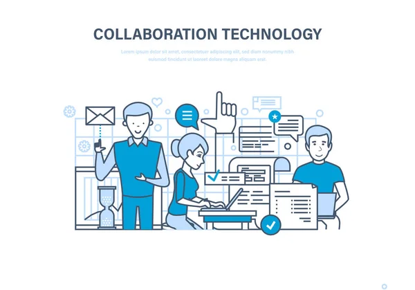 Collaboration technology. Cooperation, partnerships, teamwork, sales, research and marketing. — Stock Vector