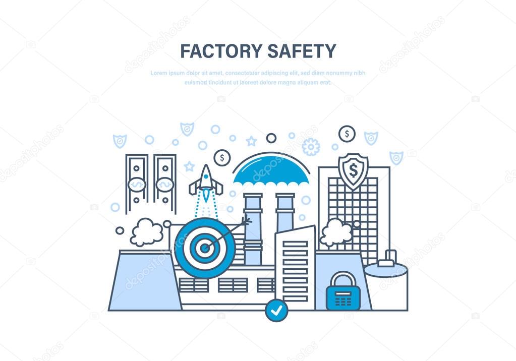 Factory safety concept. Industrial factory in city street urban landscape.