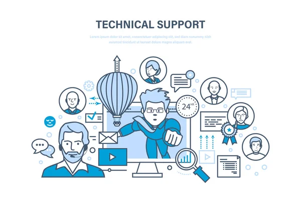 Suporte técnico, call center, consulta, tecnologia da informação, clientes de consultoria de sistema . —  Vetores de Stock