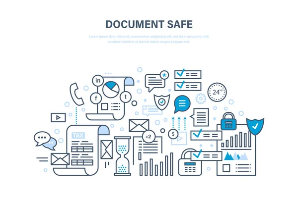 Documento seguro. Segurança dos documentos, protecção de dados, garantia da integridade da informação . — Vetor de Stock
