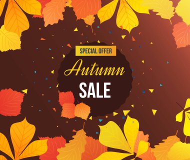 Renkli mevsim yaprakları ile sonbahar süper satış arka plan.