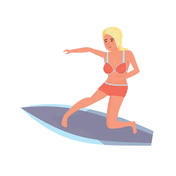 Surfer mit Surfbrett im Stehen, Reiten auf der Meereswelle. Surfreise. — Stockvektor