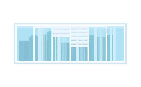 Venster met blinds, met uitzicht op de huizen en straten van de stad. — Stockvector