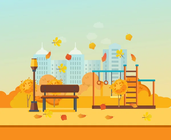 Autumn kids playground, entertainment in form of horizontal bars. — Stock Vector