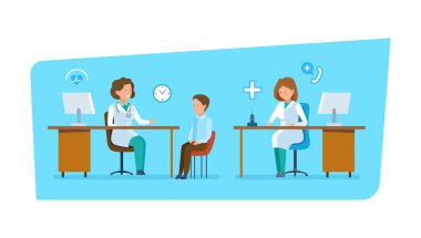 Ofis işyeri arkasında çalışmak doktor hasta ile iletişim kurar..