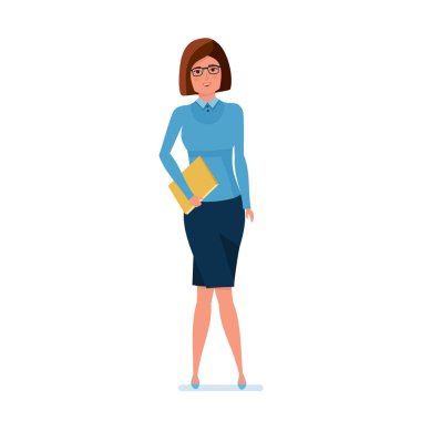 Sıkı Genç öğretmen iş kıyafetlerinden dergisi ile el.