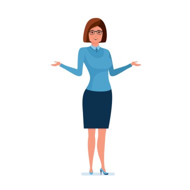 Sıkı iş elbiseleri, genç öğretmen sunar bilgi iletisi.