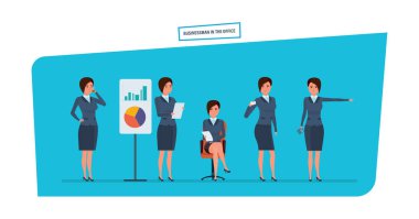 Office iş durumlarda iş kadını. İstatistik araştırma, pazarlama, planlama, sunum.