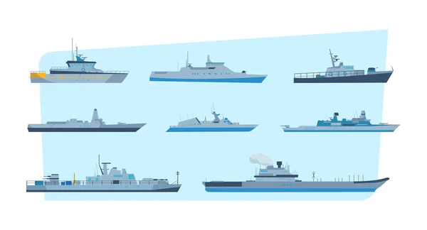 船舶在现代平面样式集︰ 船、 小船、 渡船. — 图库矢量图片