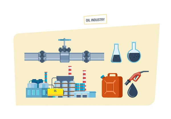 Oil pipe, olie, benzine in de tank en kolom, fabrieksinstallaties. — Stockvector