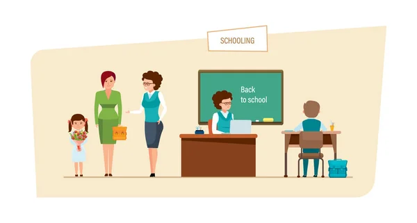 Concepto escolar. Educación en la escuela. Clases y lecciones en el aula . — Vector de stock