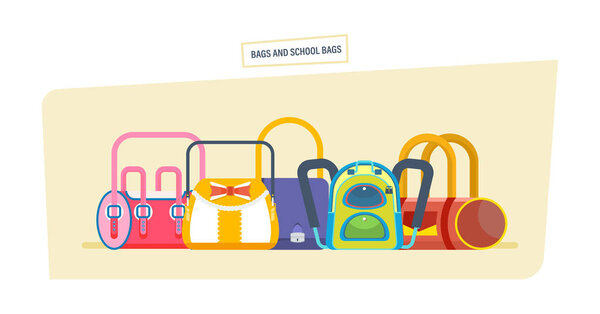 Backpacks and school bags concept. Student satchels collection.