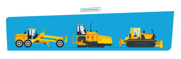 Máquinas de construcción, camiones, vehículos para el transporte, asfalto . — Vector de stock