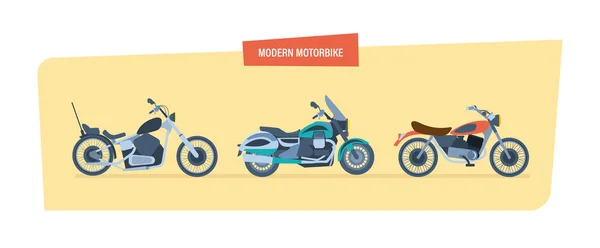 Différents types de motos modernes : sportif, motard moto, classic. — Image vectorielle