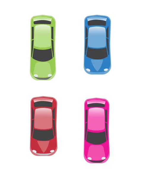 Reihe von verschiedenen Farben Autos Ansicht von oben. — Stockvektor
