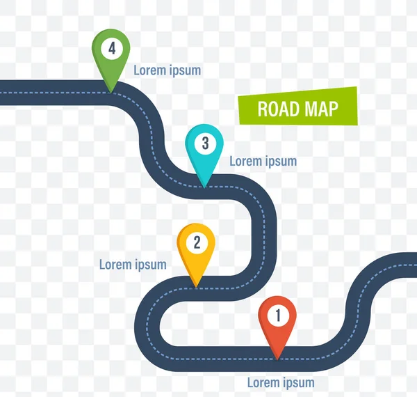 カラフルな明るい道路地図マーク マーカーと道路. — ストックベクタ