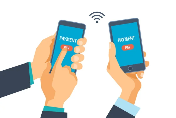 Pagamento móvel. Operações financeiras sobre transferências de dinheiro através de sistemas móveis . —  Vetores de Stock