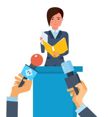 Basın toplantısı kavramı. İletişim ve canlı diyalog, röportajlar, sorular, medya.