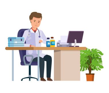 Karakter tıp doktoru. Sağlık ve tıbbi yardım. Doktorlar office.