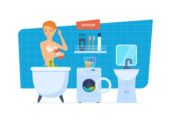 Belle fille sexy accepter salle de bains en utilisant des moyens hygiéniques . — Image vectorielle