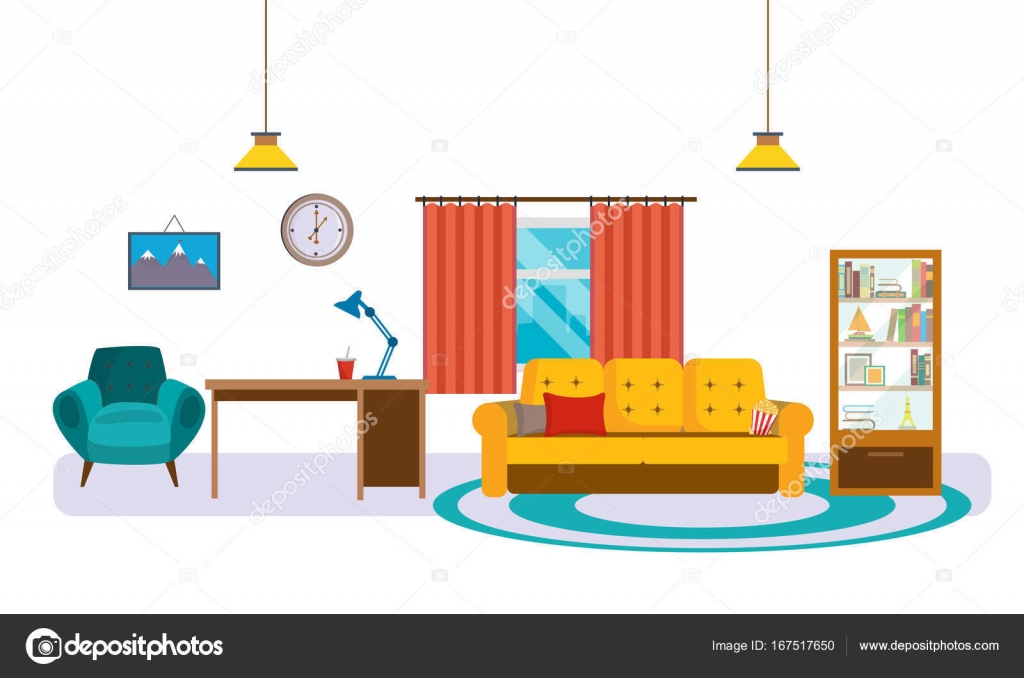 Interieur aus Wohnzimmer mit Möbeln, Accessoires und ... Interieur aus Wohnzimmer mit Möbeln, Accessoires und ...