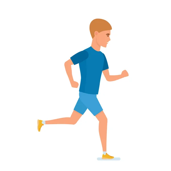 Νεαρός αθλητής ασχολείται με Στίβος, τρέξιμο. Αθλητική προπόνηση, πλαϊνή όψη. — Διανυσματικό Αρχείο