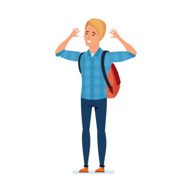 Traveler arkasında, sırt çantası ile hayran doğa, Mimarlık ve çevre.