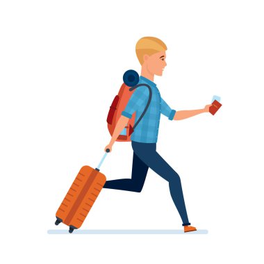 Bagaj ve belgeleri, genç Gezgin acele eve.