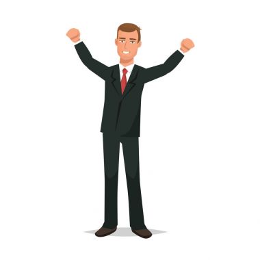 Ofis çalışanı, sıkı iş takım elbiseli, başarı, büyüme sevinir.