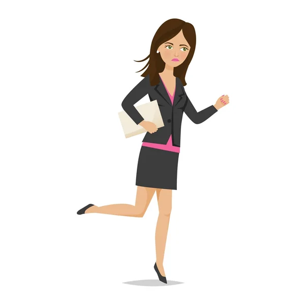 Девушка-офисный работник, с документами в руках, спешите, бегите . — стоковый вектор