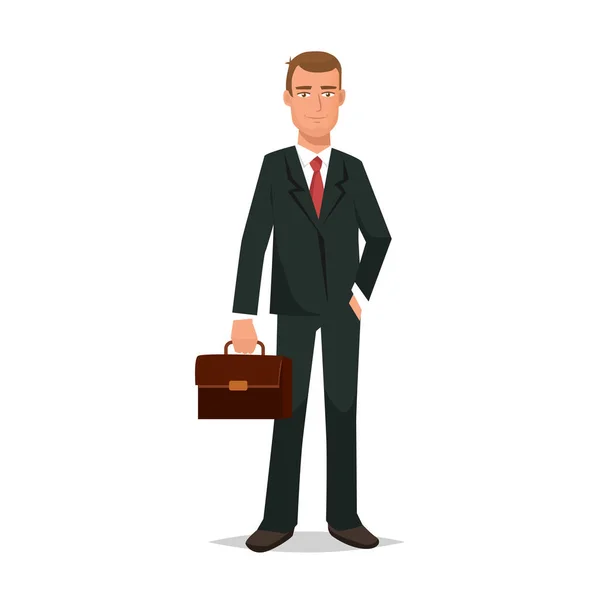Trabajador de oficina, en traje de negocios estricto, con maletín en las manos . — Archivo Imágenes Vectoriales