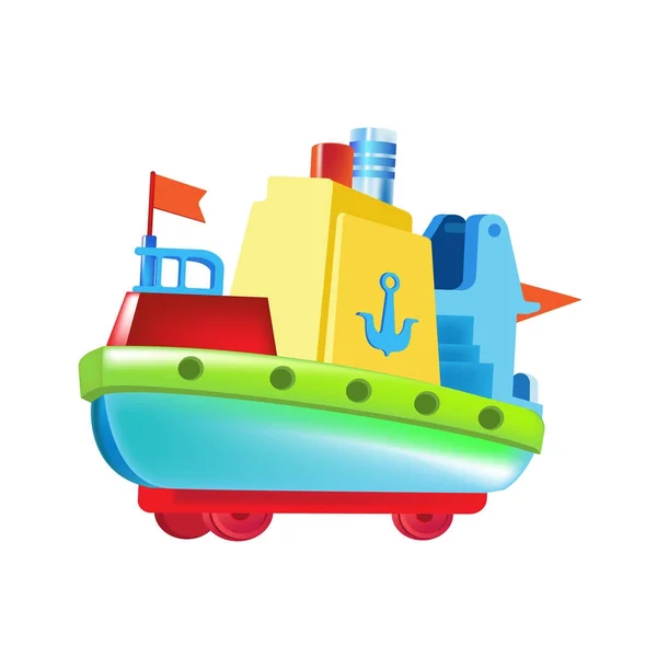 Schöne Kinder farbiges Boot, aus hellen Elementen gefertigt. Wasserfahrzeug. — Stockvektor