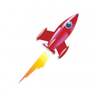 Çocuklar roket, yukarı yükselen. Uzay roketi, yaratıcı fikir lansmanı.