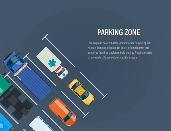 Městské auto parkovací zóna. Pohled shora na parkoviště, prostor. — Stockový vektor