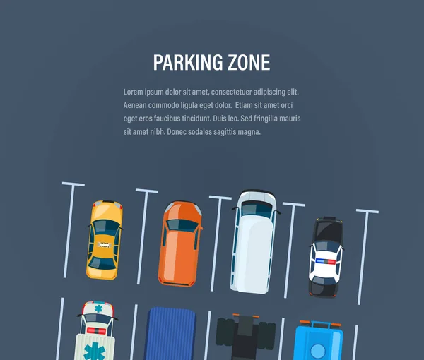 Zona de aparcamiento municipal. Vista superior del estacionamiento, espacio . — Archivo Imágenes Vectoriales