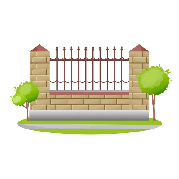 Dekorativní kámen a kovové ploty. Design exteriéru, Gates, krajina. — Stockový vektor