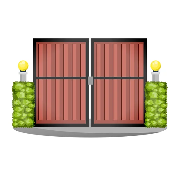 Pedra decorativa e cercas metálicas. Exterior, desenho de portões, paisagem . — Vetor de Stock